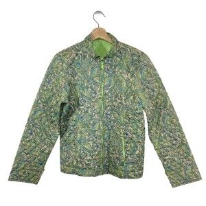 Vtg Birch Hill Women M Green Paisley Reversible Quilted Jacket Cottage Country